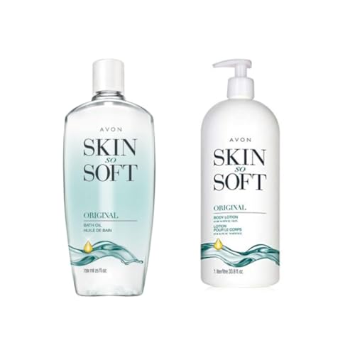 AVON Skin So Soft Bath Oil 25 oz + Body Lotion Bonus 3|8 oz for Women Enjoying Relaxing Baths and Smooth Skin