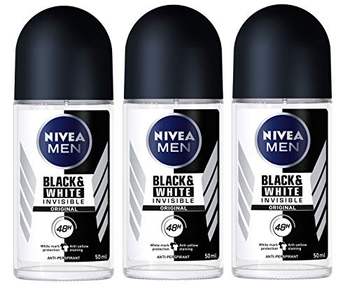 NIVEA for Men Invisible Deodorant for Black & White Shirts 48 Hours Freshness 50ml Roll On 3 Pack